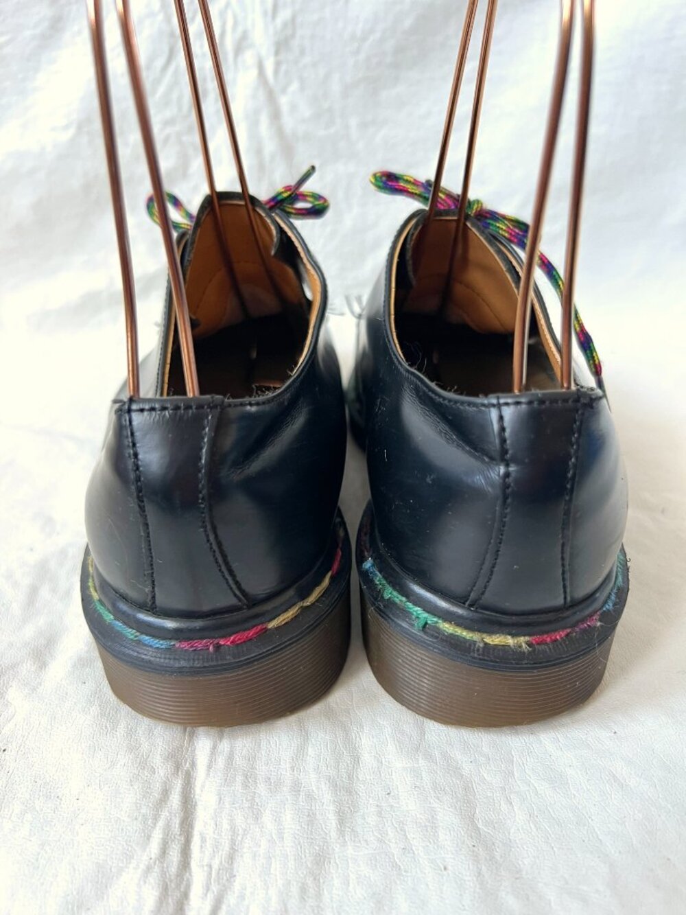 Dr Martens shoes 1461 oxfords UK 5 US 7 black leather double stitched rainbow - Picture 4 of 15